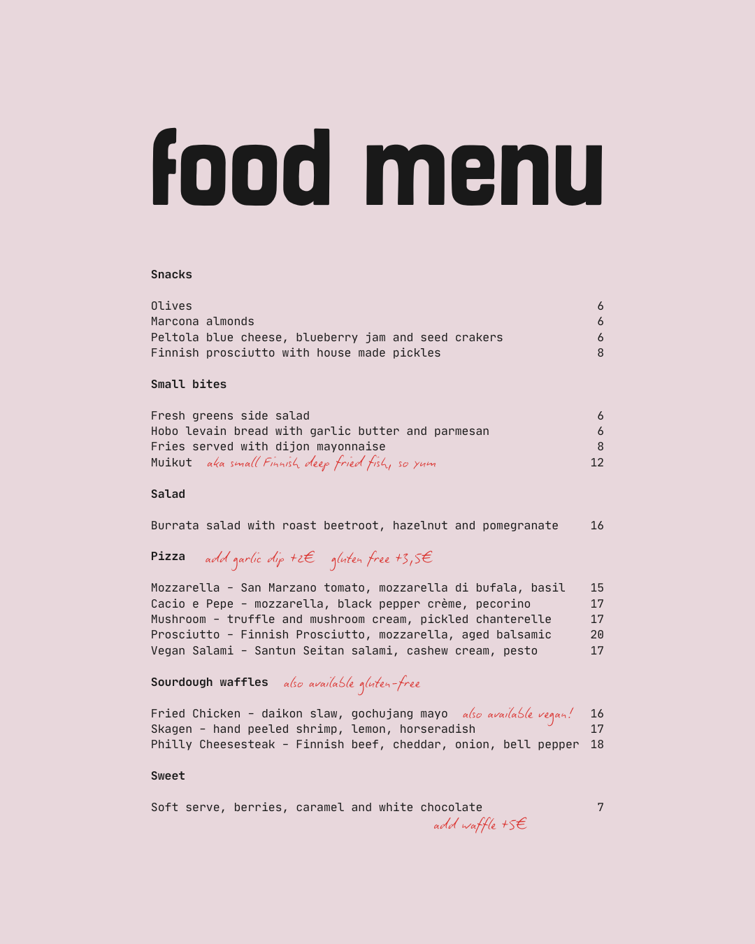 Fall menu 2025