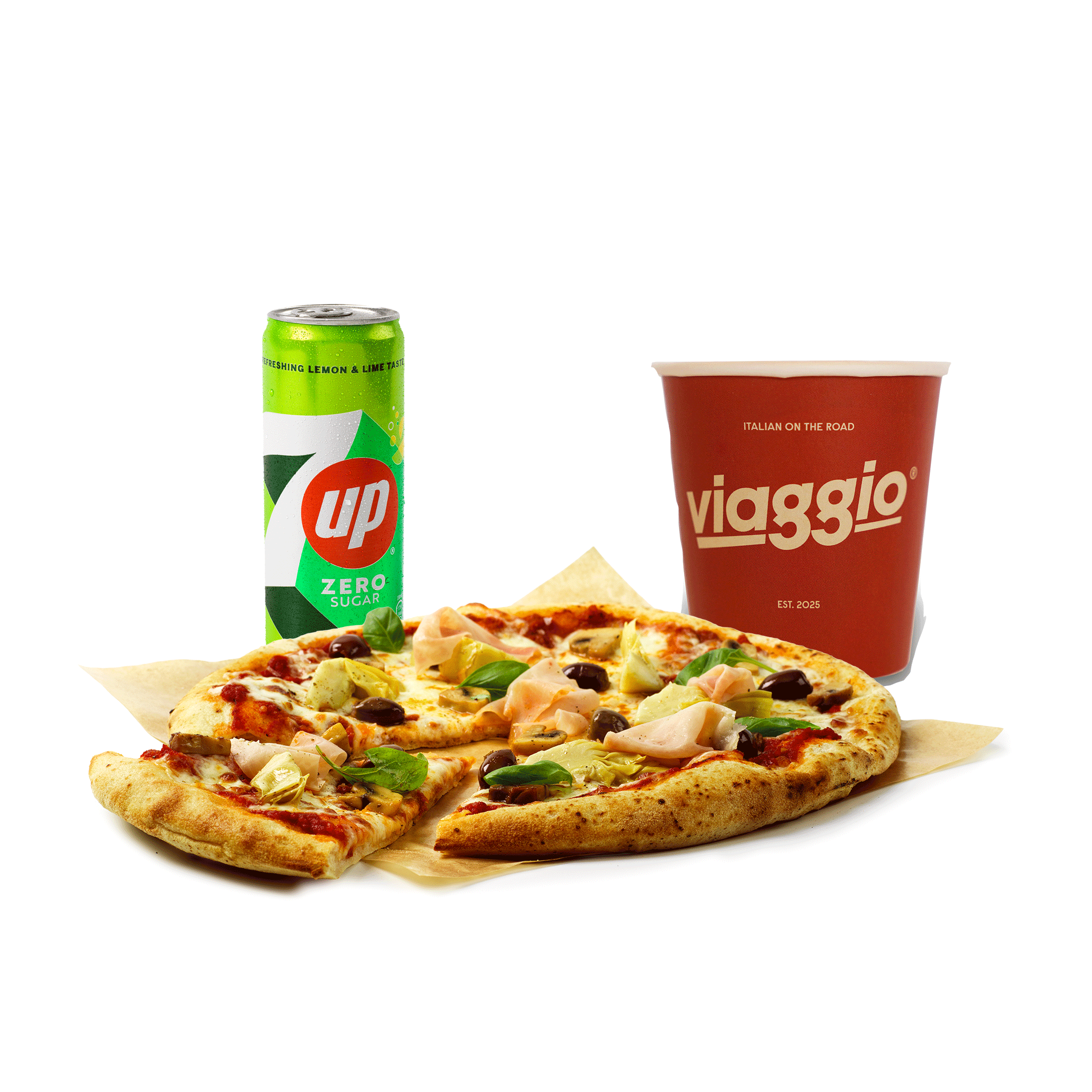 Viaggio-pizza,-kaffe-och-läsk-combo
